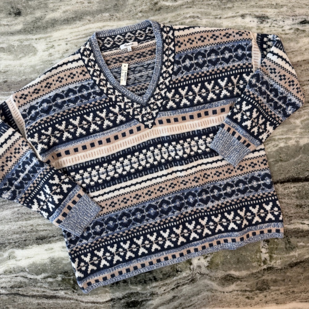 NWT Madewell Fair Isle Dancer V-Neck Pullover Sweater 
Size XL